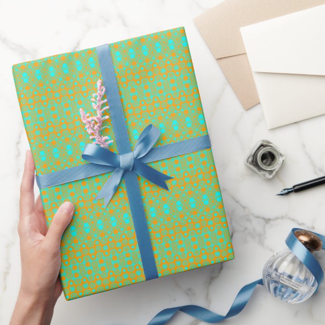 Papier Cadeau Motif vert clair et orange  (Cadeaux)