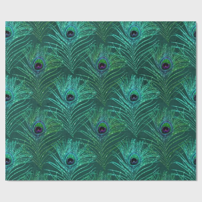 Papier Cadeau Motif vert en plumes de paon d'oiseau paon (Plat)