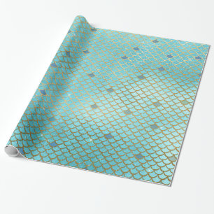 Papier Cadeau Motif vert et pourpre turquoise d'échelles de