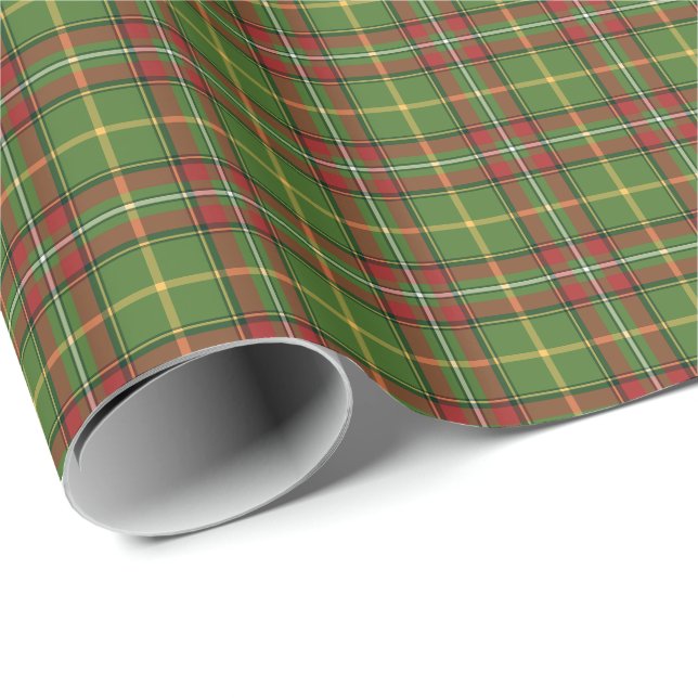 Papier Cadeau Motif vert et rouge de plaid de Noël (Coin rond)