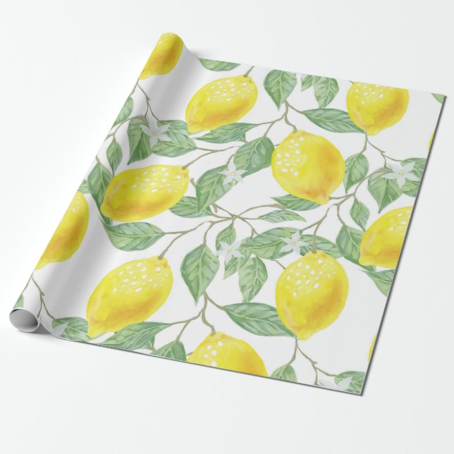 Papier Cadeau Motif vert Feuille jaune citron (Déroulé)