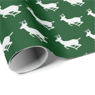Papier Cadeau Motif vert-foncé et blanc de renne