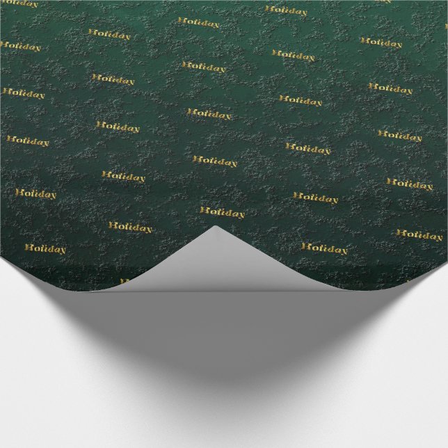 Papier Cadeau motif vert foncé texte de vacances doré (Coin)