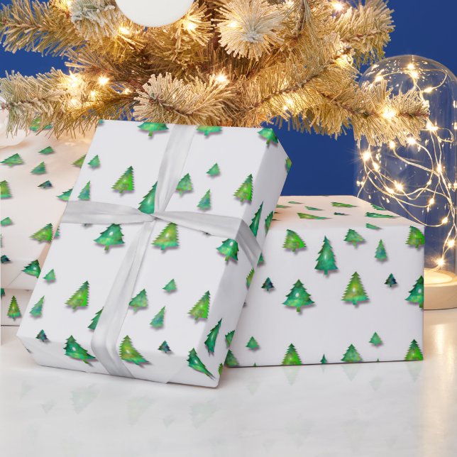 Papier Cadeau motif vert forêt. (Vacances)