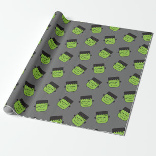 Papier Cadeau Motif vert Halloween de têtes de Frankenstein