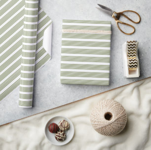 Papier Cadeau Motif vert olive et blanc cinq bandes