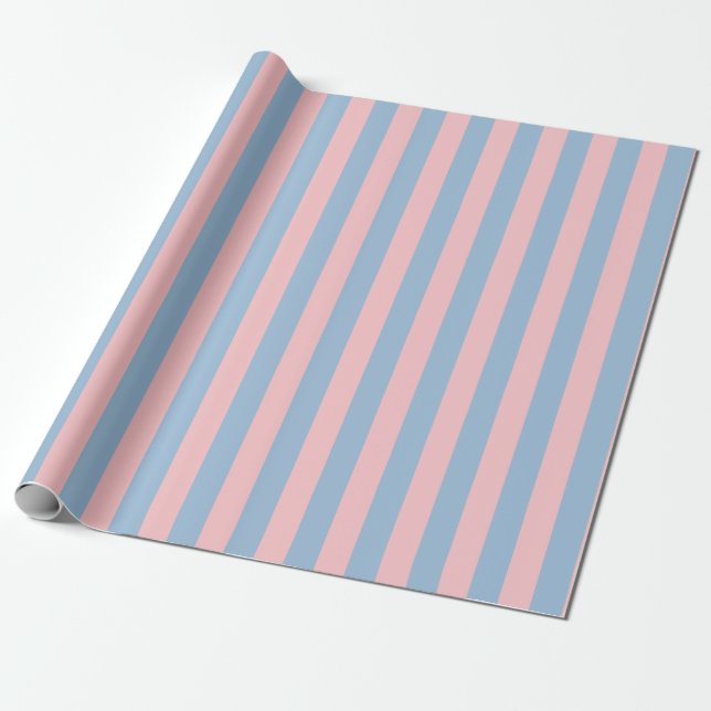 Papier Cadeau Motif vertical rose pastel et bleu clair (Déroulé)