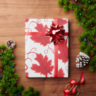 Papier Cadeau Motif vibrant de feuille d'érable rouge