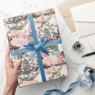 Papier Cadeau Motif Vintage Abeille à Miel 