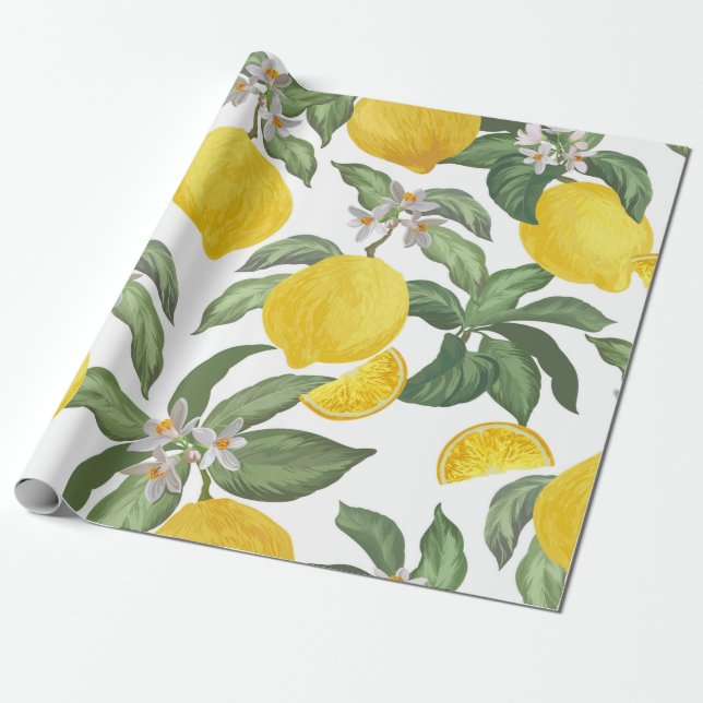 Papier Cadeau Motif vintage au citron sans soudure. Retour de fr (Déroulé)