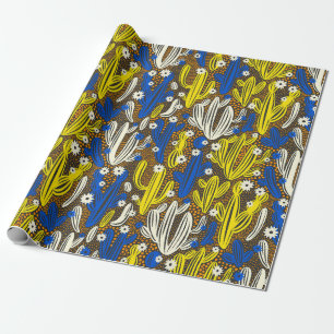 Papier Cadeau Motif vintage avec cactus sur arrière - plan noir