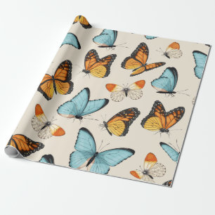Papier Cadeau motif vintage avec papillon tropique haut détaill
