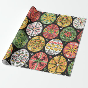 Papier Cadeau motif vintage avec pysanky. Motif des oeufs de Pâq