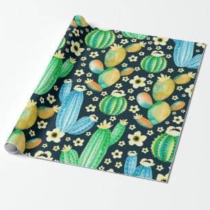 Papier Cadeau Motif vintage avec succulents. Cactus aquarelle