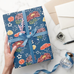 Papier Cadeau Motif vintage Bingata : Pivoines et petites fle...