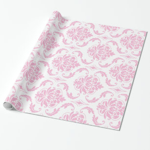 Papier Cadeau Motif vintage blanc rose Girly de damassé