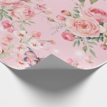 Motif vintage chic roses et papillons roses