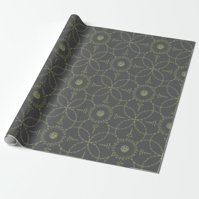 Papier Cadeau Motif vintage classique, vert et gris (Déroulé)