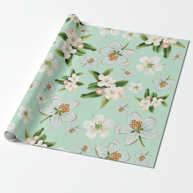 Papier Cadeau Motif vintage de fleurs de printemps (Déroulé)