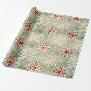 Papier Cadeau Motif Vintage de Flocon de neige vert rouge