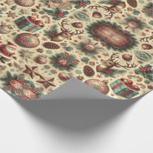 Papier Cadeau Motif vintage de Noël botanique