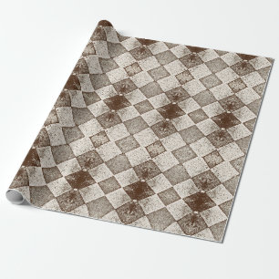 Papier Cadeau Motif vintage diamant arlequin sépia ancien