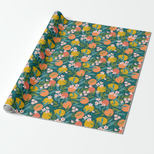 Papier Cadeau Motif vintage en fleurs d'orange et de citron