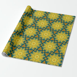 Papier Cadeau Motif vintage or et bleu turquoise