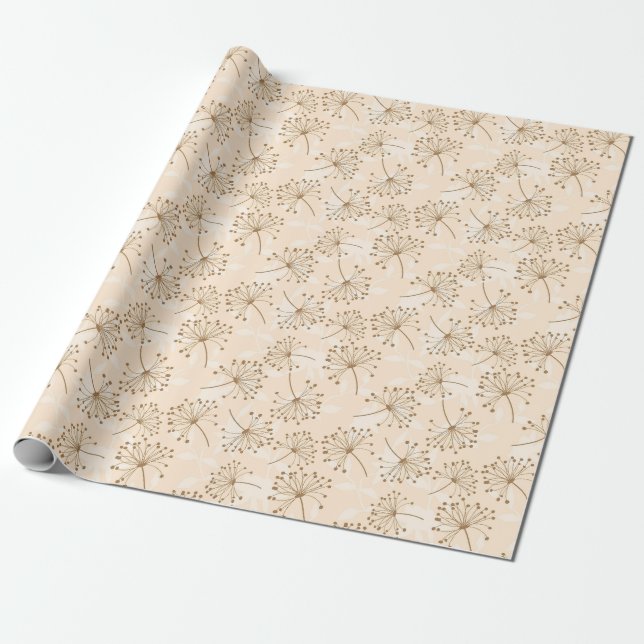 Papier Cadeau Motif Vintage Rustique Dandelion (Déroulé)