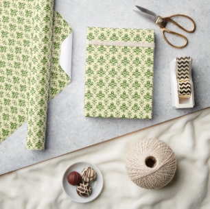 Papier Cadeau Motif vintage vert Damas sur beige clair