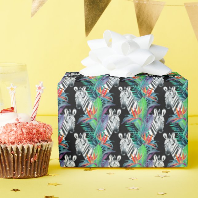 Papier Cadeau Motif Zèbre Et Fleurs Exotiques (Fête d'anniversaire)