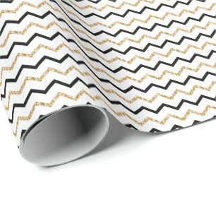 Papier Cadeau Motif Zig Zag Chevron Or Noir Blanc