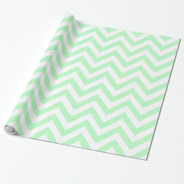 Papier Cadeau Motif ZigZag Chevron XL Blanc Menthe (Déroulé)