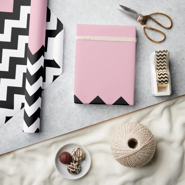 Papier Cadeau Motif Zigzag noir et blanc, Chevron, rose (Artisanat)