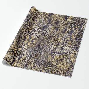 Papier Cadeau Motifs arabesques baroques et Damas arrachés abstr
