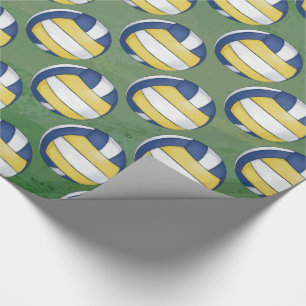 Papier Cadeau Motifs bleus et jaunes de volleyball