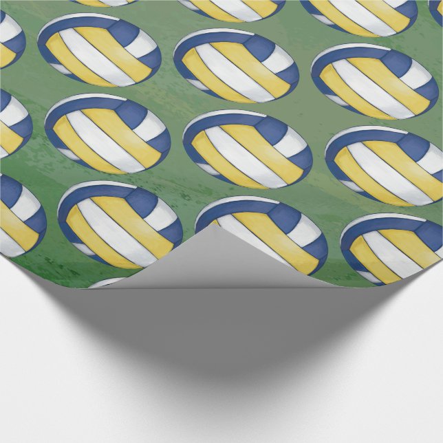 Papier Cadeau Motifs bleus et jaunes de volleyball (Coin)