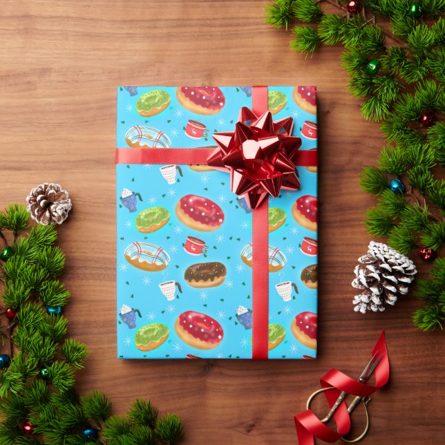Papier Cadeau Motifs de beignets d'hiver et de chocolat chaud  (Cadeau de vacances)