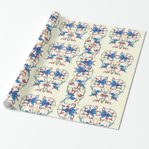 PAPIER CADEAU MOTIFS DE COEUR FLORAUX ROUGE BLEU FLORENTINS ANTI