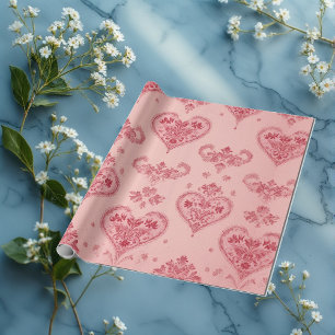 Papier Cadeau Motifs de cœur pastel, style floral délicat romant