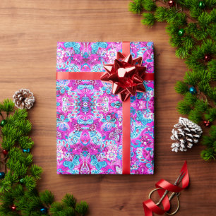 Papier Cadeau Motifs de fleurs roses bleues mignonnes