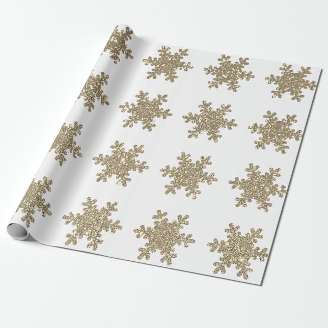 Papier Cadeau Motifs de flocon de neige dorés scintillants Noël  (Déroulé)