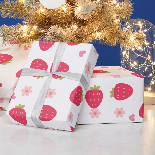 Papier Cadeau Motifs de fraise d'impression mignons (Vacances)