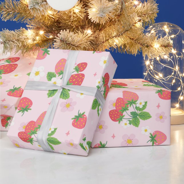 Papier Cadeau Motifs de fraises (Vacances)