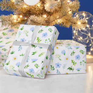 Papier Cadeau Motifs de myosotis et de pâquerettes avec feuillag