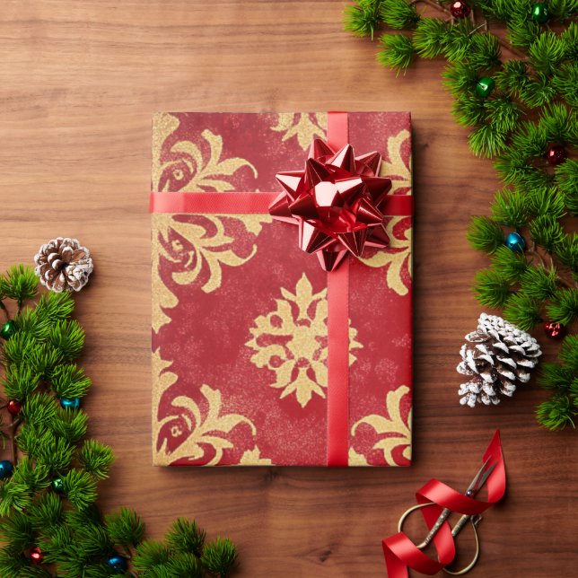 Papier Cadeau Motifs de Noël Red et Gold Festive (Cadeau de vacances)