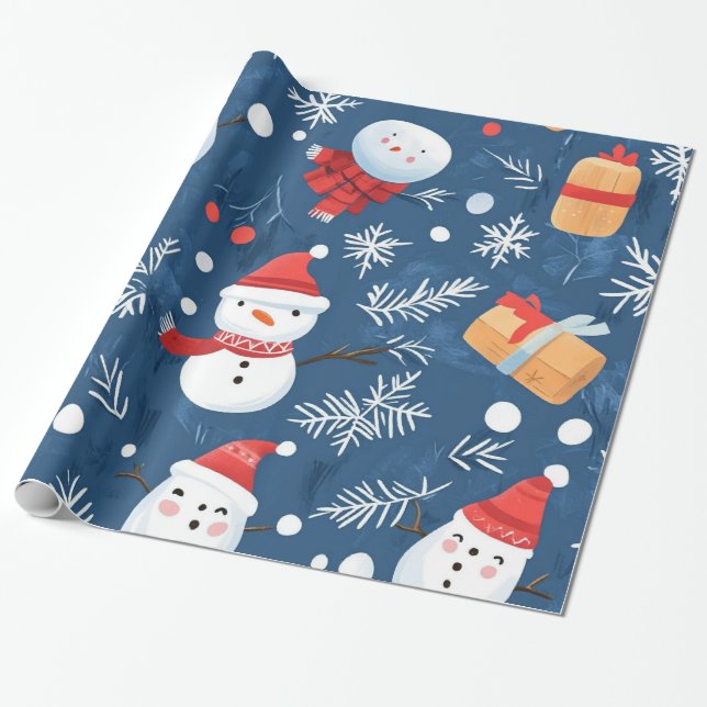 Papier Cadeau Motifs de Noël Whimsical d'hiver (Déroulé)