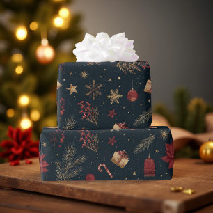 Papier Cadeau Motifs de vacances élégants et modernes foncés Pin