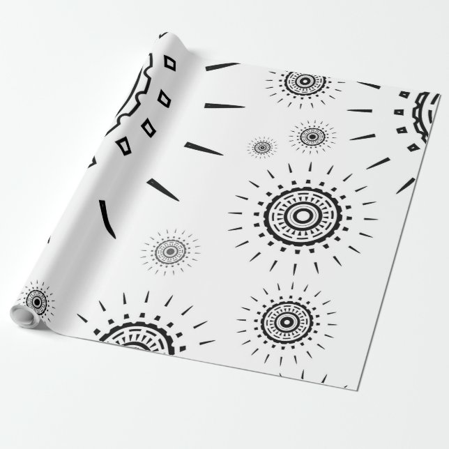 Papier Cadeau Motifs d'éclats noirs sur fond blanc (Déroulé)