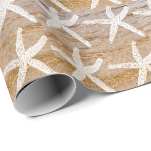 Papier Cadeau Motifs d'étoiles de mer blanc Plage de sable naut
